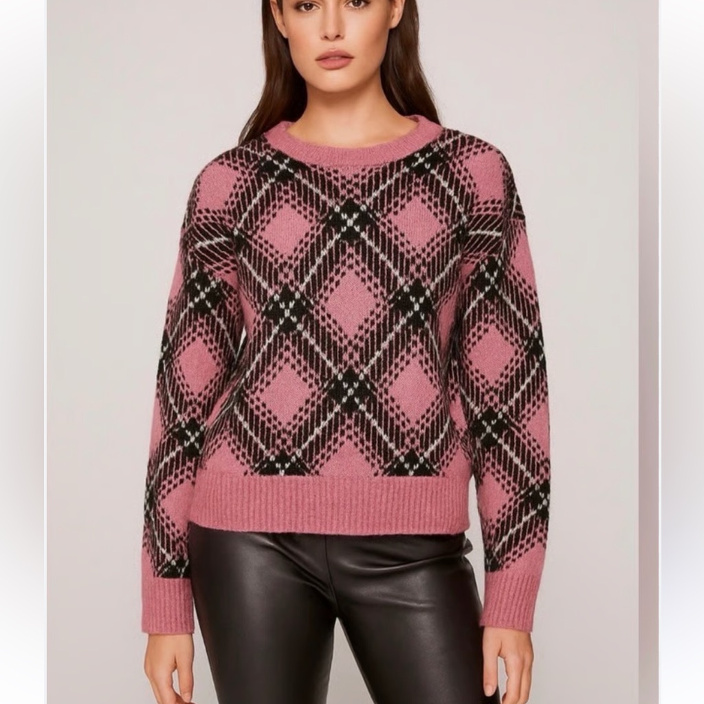 Steve Madden Becca Pink And Black Plaid Sweater Size M